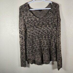 RDI Sweater Womens Small Brown Marled Knit Long Sleeve V-Neck Pullover Acrylic